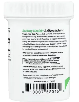 Підтримка здорового засвоєння гістаміну Seeking Health DAO Enzyme, 90 капсул