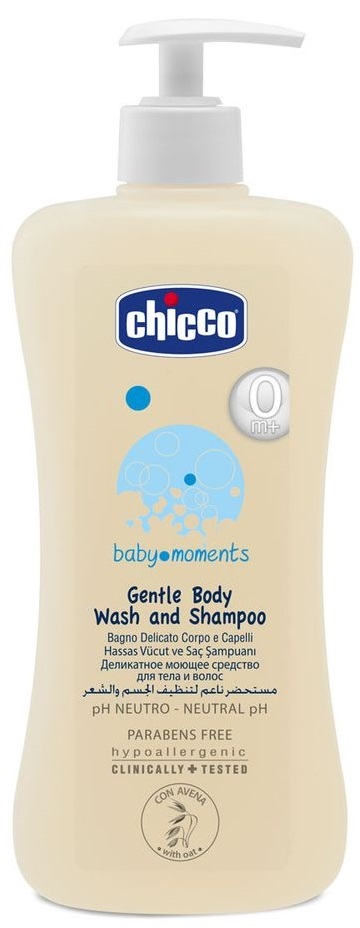 Шампунь детский Chicco Baby Moments для волос и тела (02845.10), с дозатором, 500 мл