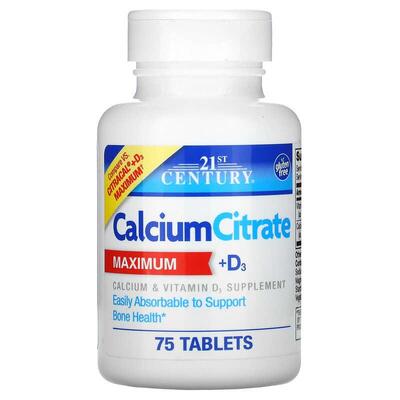 Цитрат кальцію та вітамін D3 21st Century Calcium Citrate Plus D3 Maximum, 75 таблеток
