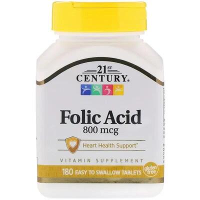 Фолієва кислота з кальцієм 21st Century Folic Acid 800 мг, 180 таблеток