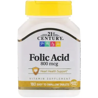 Фолієва кислота з кальцієм 21st Century Folic Acid 800 мг, 180 таблеток