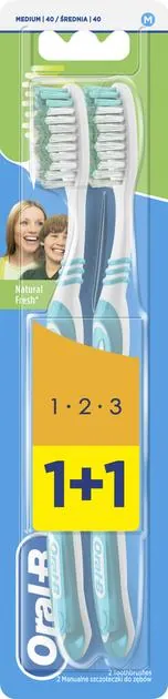Набір зубних щіток 1+1 Oral-B 1-2-3 Natural Fresh, середньої  жорсткості, 2 шт