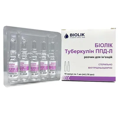 Біолік туберкулін ППД-Л розчин д/ін. 2 то/дозу (10 доз) по 1 мл №10 в амп.