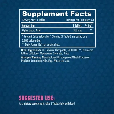 Альфа-ліпоєва кислота Haya Labs Alpha Lipoic Acid (Time Release) пролонгованої дії 300 мг таблетки №60
