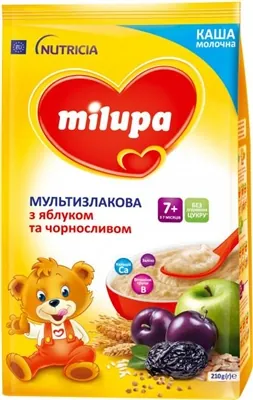 Каша молочна Milupa мультизлакова з яблуком та чорносливом для дітей з 7 місяців, 210 г