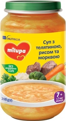 Суп-пюре Milupa с телятиной, рисом и морковью для детей от 7 месяцев, 200 г