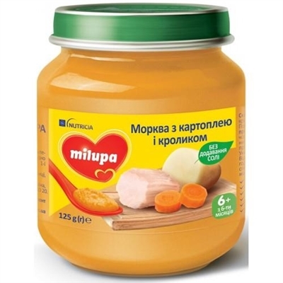 Пюре мясо-овощное Milupa Морковь с картофелем и кроликом для детей с 6 месяцев, 125 г