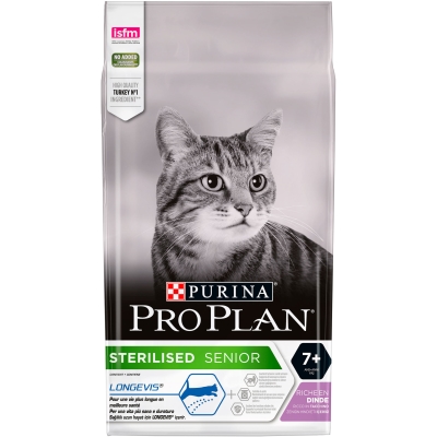 Корм сухой для стерилизованных кошек старше 7 лет Purina Pro Plan Sterilised Senior с индейкой, 10 кг