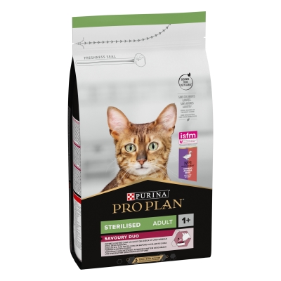 Корм сухой для стерилизованных кошек и кастрированных котов Purina Pro Plan Sterilised 1+ с уткой и печенью, 1,5 кг