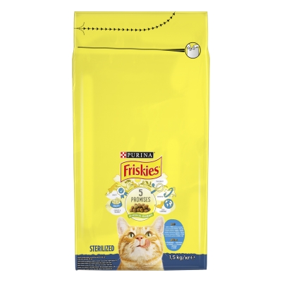 Корм сухий для стерилізованих кішок і котів Purina Friskies з лососем і овочами, 1,5 кг