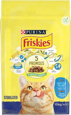Корм сухий для стерилізованих кішок і котів Purina Friskies з лососем і овочами, 10 кг
