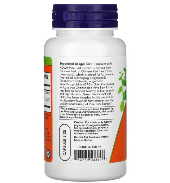 Экстракт сосновой коры NOW Pine Bark Extract 240 мг, 90 растительных капсул