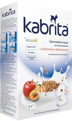 Каша молочная Kabrita на козьем молоке Гречневая с яблоком и абрикосом, для детей с 5 месяцев, 180 г