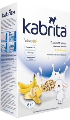 Каша молочная Kabrita на козьем молоке 7 злаков с бананом, для детей с 6 месяцев, 180 г