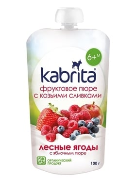 Пюре фруктовое Kabrita с козьими сливками, лесные ягоды с яблочным пюре, 100 г