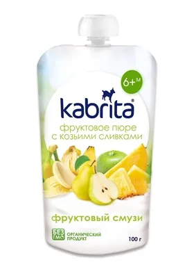 Пюре фруктове Kabrita с козячими вершками, фруктовий смузі, 100 г