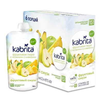 Пюре фруктове Kabrita с козячими вершками, фруктовий смузі, 100 г