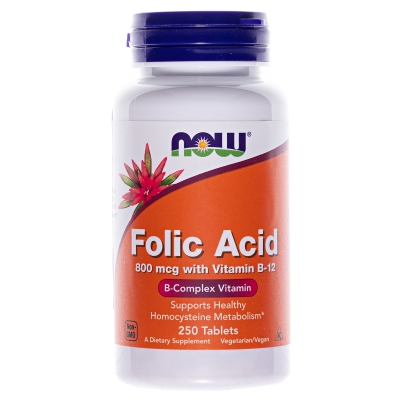 Витамины NOW Folic Acid & B12 800 мкг таблетки №250