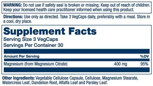 Магнію цитрат Solaray Magnesium Citrate 400, 90 веганських капсул