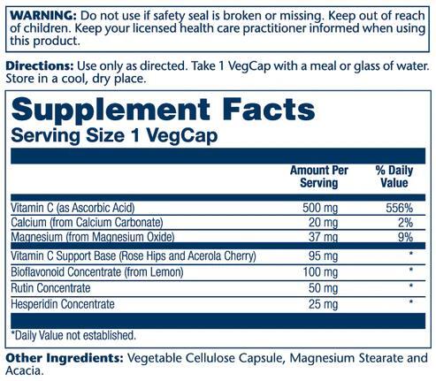Витамин С с биофлавоноидами Solaray Vitamin C with Bioflavonoid Concentrate 500, 100 веганских капсул
