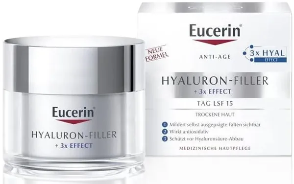 Крем для обличчя Eucerin Hyaluron-Filler + 3x Effect SPF15 денний проти зморшок для сухої та чутливої шкіри (63485), 50 мл