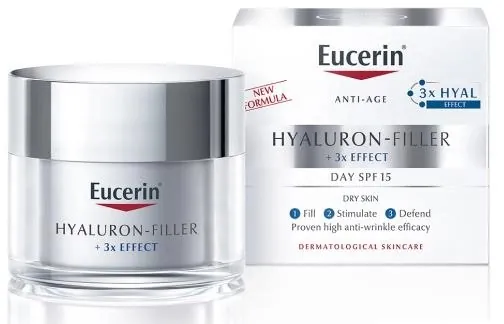 Крем для обличчя Eucerin Hyaluron-Filler + 3x Effect SPF15 денний проти зморшок для сухої та чутливої шкіри (63485), 50 мл
