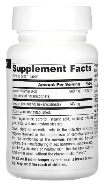 Ніацин (В3) Source Naturals No-Flush Niacin 500 мг, 60 таблеток