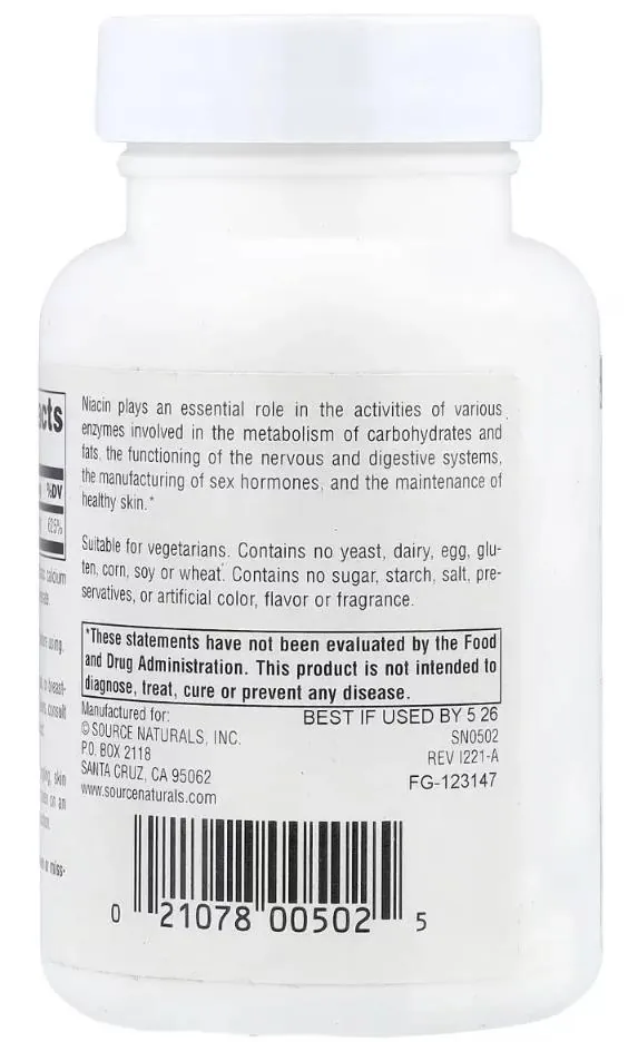 Ніацин (В3) Source Naturals Niacin В3 100 мг, 250 таблеток