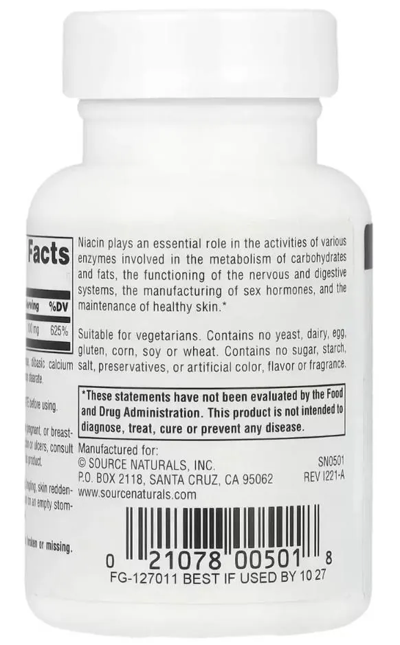 Ніацин (В3) Source Naturals Niacin В3 100 мг, 100 таблеток