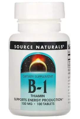 Тіамін В1 Source Naturals B-1 100 мг, 100 таблеток