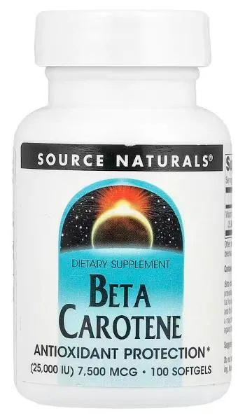 Бета Каротин Source Naturals Beta Carotene 25000 IU, 100 капсул