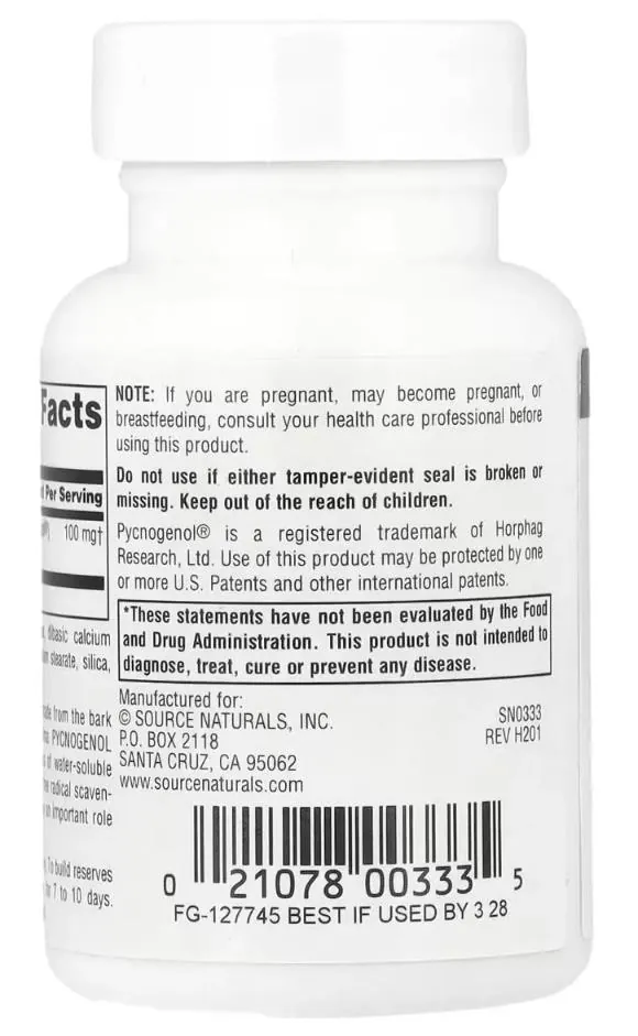 Пікногенол Source Naturals Pycnogenol 100 мг, 60 таблеток