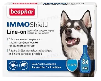 Краплі на холку Beaphar IMMO Shield Line-on протипаразитарні з силіконовою олією для собак середніх порід від 15 до 30 кг, 3 піпетки