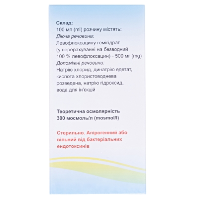 Левофлоксацин розчин д/інф. 0.5 % по 150 мл у пляш.