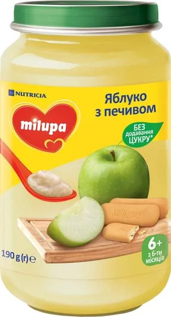 Пюре фруктове Milupa Яблуко з печивом для дітей з 6 місяців, 190 г