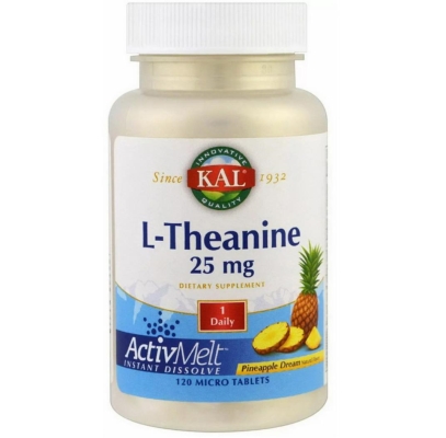 L-теанин KAL L-Theanine 25 мг со вкусом ананаса, 120 таблеток