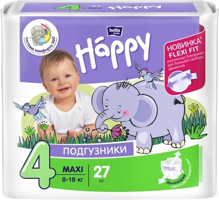 Подгузники Happy Bella Baby Maxi, размер 4, 8-18 кг, 27 шт