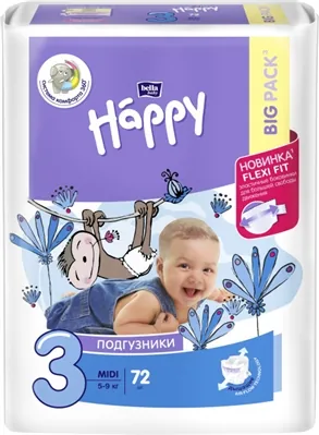 Підгузки Bella Baby Happy Midi, розмір 3, 5-9 кг, 72 шт