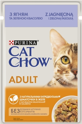 Корм вологий для дорослих кішок Purina Cat Chow Adult з ягням і зеленою квасолею, 85 г