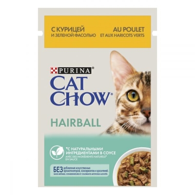 Корм влажный для взрослых кошек Purina Cat Chow Hairball для контроля образования шариков шерсти с курицей и зеленой фасолью, 85 г