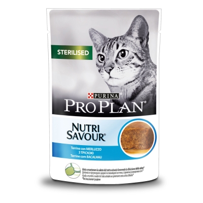 Корм влажный для взрослых стерилизованных кошек Purina Pro Plan Sterilised Nutrisavour кусочки в паштете с треской, 85 г