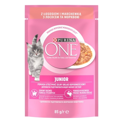 Корм влажный для котят и лактирующих кошек Purina One Junior с лососем и морковью, 85 г