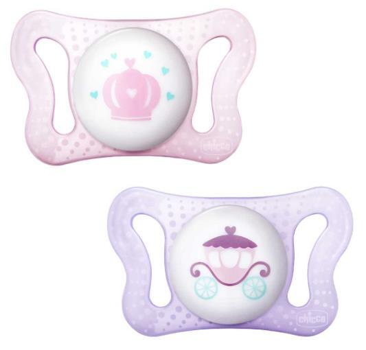 Пустушка силіконова Chicco Physio Micro, від 0 до 2 місяців, для дівчаток, з футляром, 2 шт