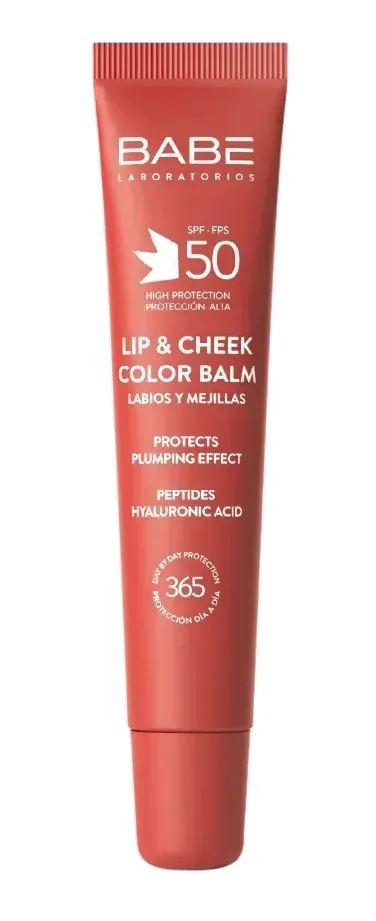 Бальзам-тінт для губ та щік Babe Laboratorios SPF50 із гіалуроновою кислотою та пептидами Coral, 20 мл