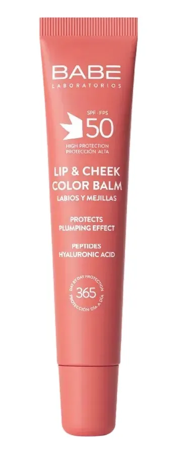 Бальзам-тінт для губ та щік Babe Laboratorios SPF50 із гіалуроновою кислотою та пептидами Peach, 20 мл