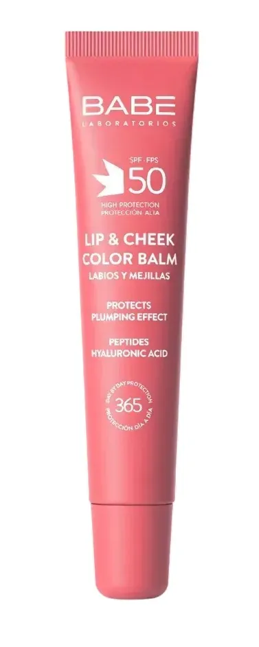 Бальзам-тінт для губ та щік Babe Laboratorios SPF50 із гіалуроновою кислотою та пептидами Candy, 20 мл
