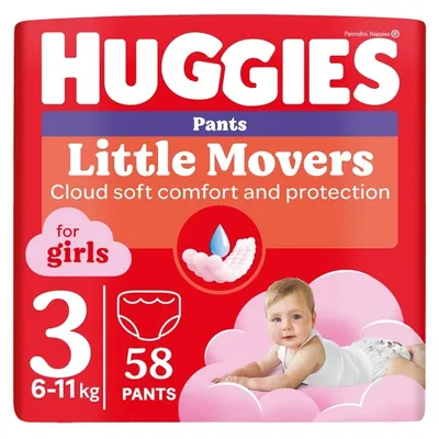 Підгузки-трусики Huggies Pants Little Movers для дівчаток розмір 3, 6-11 кг, 58 шт