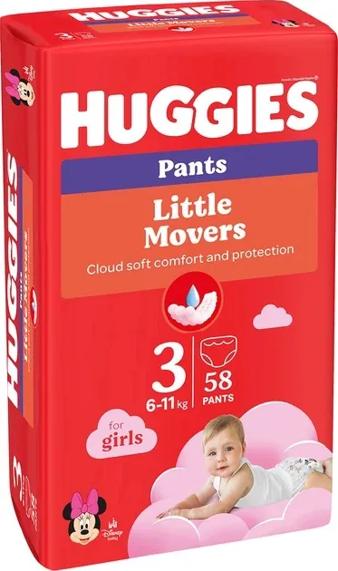 Підгузки-трусики Huggies Pants Little Movers для дівчаток розмір 3, 6-11 кг, 58 шт