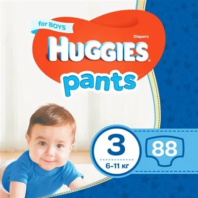 Підгузки-трусики Huggies Pants дитячі, для хлопчиків, розмір 3, 6-11 кг, J-pack, 2 х 44 шт