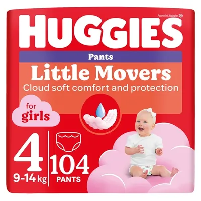 Підгузки-трусики Huggies Pants Little Movers для дівчаток розмір 4, 9-14 кг, 104 шт